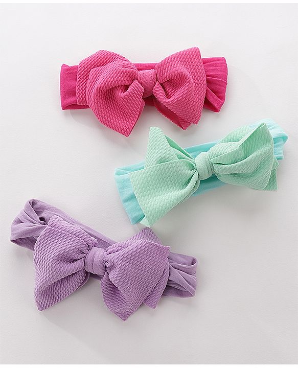 Pine Kids Free Size Headbands with  Bow Applique Pack of 3 - Multicolor