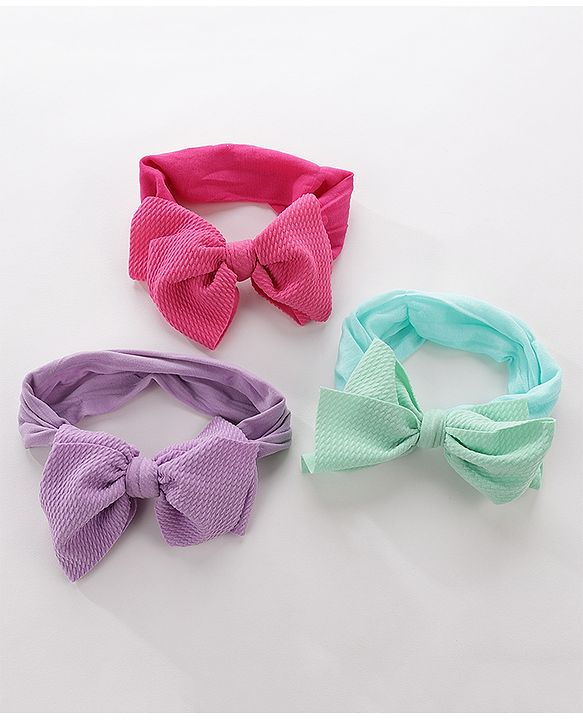 Pine Kids Free Size Headbands with  Bow Applique Pack of 3 - Multicolor