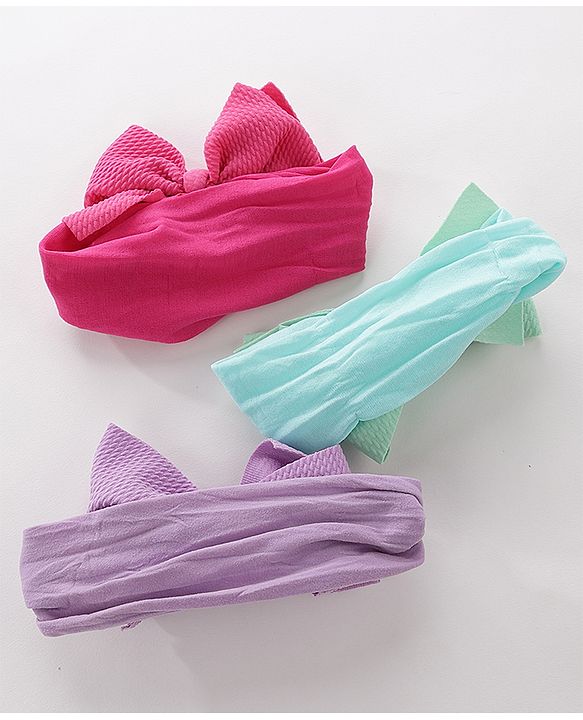 Pine Kids Free Size Headbands with  Bow Applique Pack of 3 - Multicolor
