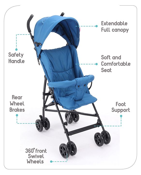 Babyhug Lightweight & Compact Tour Infant Travel Buggy Stroller- Black| Compact Umbrella Fold| Rear Wheels with Brake| Front Swivel Wheels with Lock (Color May Vary)
