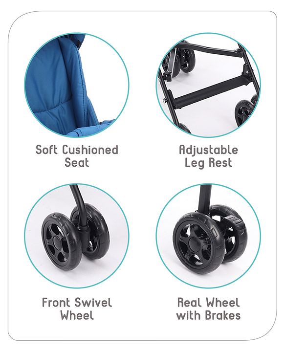 Babyhug Lightweight & Compact Tour Infant Travel Buggy Stroller- Black| Compact Umbrella Fold| Rear Wheels with Brake| Front Swivel Wheels with Lock (Color May Vary)