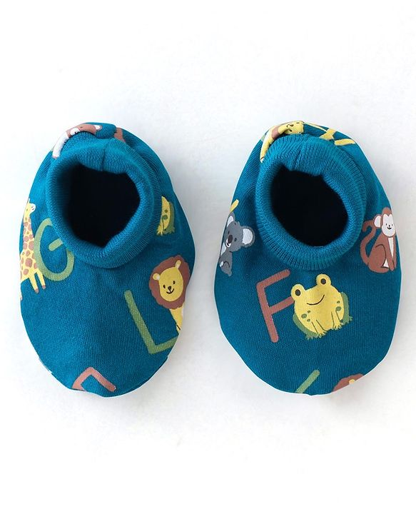 Babyhug 100% Cotton Knit Elephant Print Mittens and Booties - Green