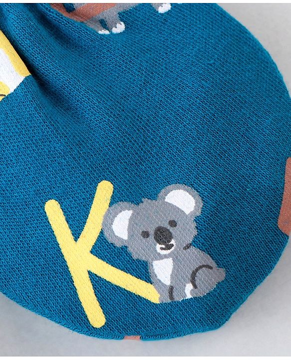 Babyhug 100% Cotton Knit Elephant Print Mittens and Booties - Green