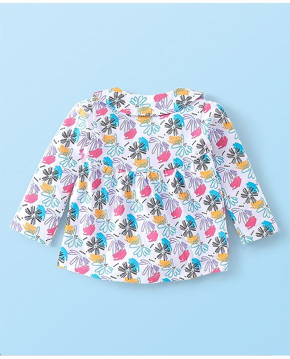 Babyhug Cotton Knit Full Sleeves Night Suit With Floral Print - White