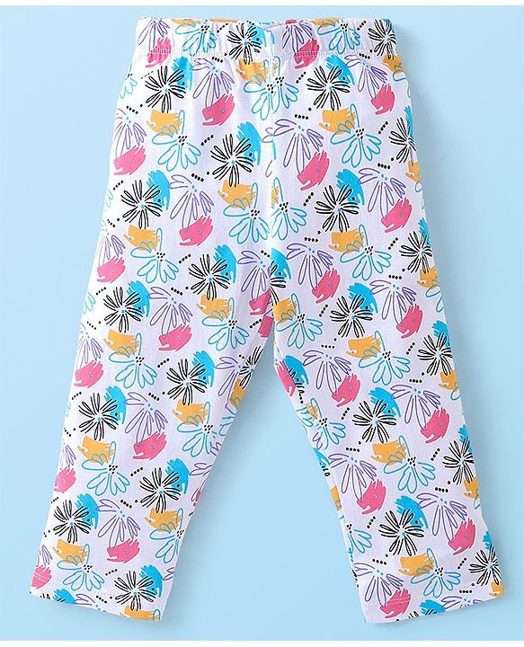 Babyhug Cotton Knit Full Sleeves Night Suit With Floral Print - White