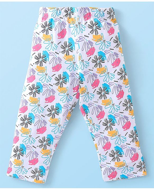 Babyhug Cotton Knit Full Sleeves Night Suit With Floral Print - White