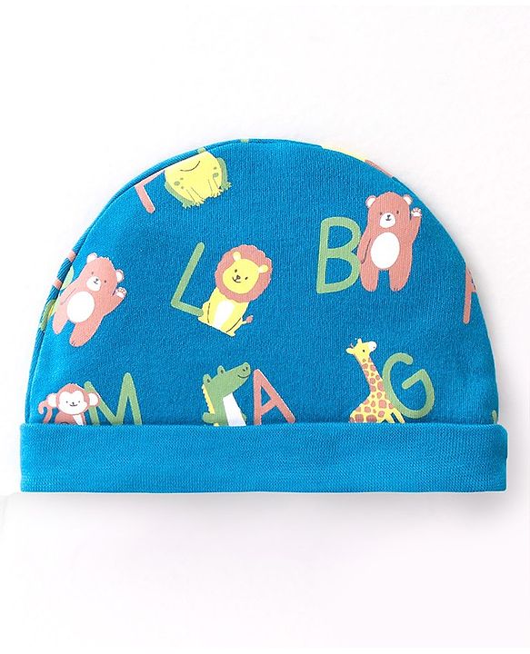 Babyhug 100% Cotton Knit Cap Lion Print -Green