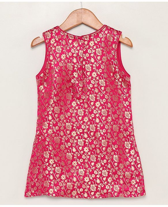 Babyhug Sleeveless Brocade Top & Sequined Georgette Lehenga with Lace Border Dupatta - Hot Pink