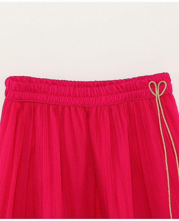 Babyhug Sleeveless Brocade Top & Sequined Georgette Lehenga with Lace Border Dupatta - Hot Pink