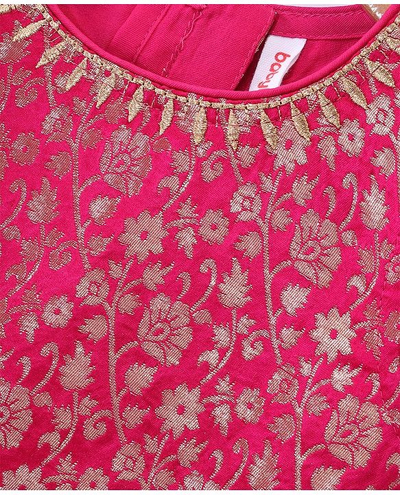 Babyhug Sleeveless Brocade Top & Sequined Georgette Lehenga with Lace Border Dupatta - Hot Pink
