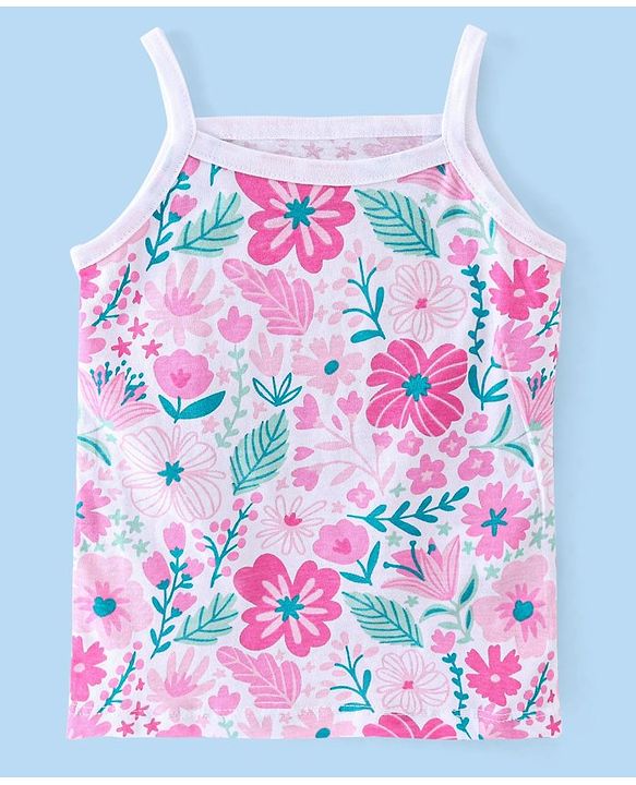 Babyhug 100% Cotton Knit Singlet Antibacterial Slips Floral Print Pack of 3 - Pink White & Teal