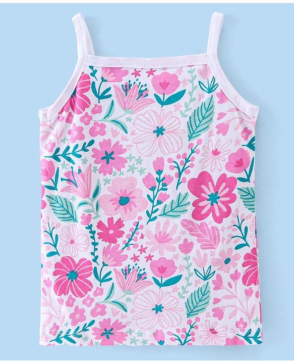 Babyhug 100% Cotton Knit Singlet Antibacterial Slips Floral Print Pack of 3 - Pink White & Teal