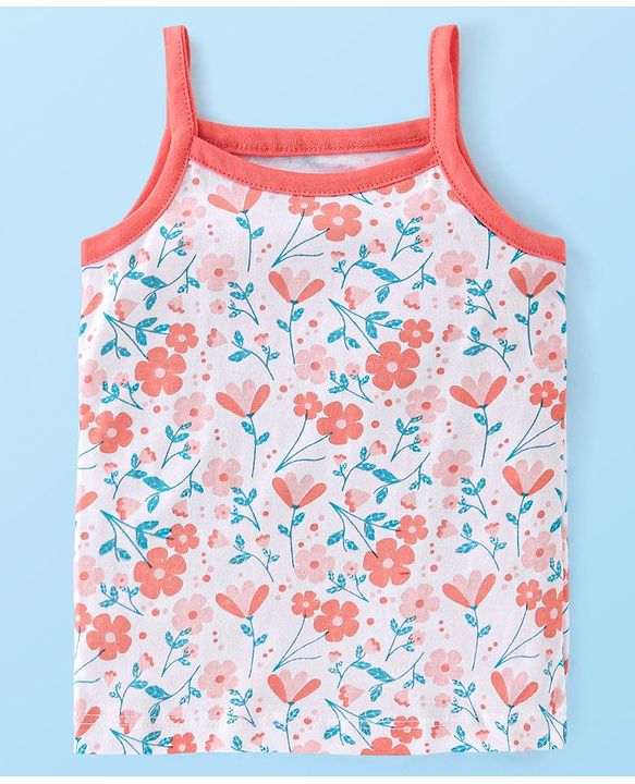 Babyhug 100% Cotton Antibacterial Sleeveless Slips Floral Printed Pack of 3 - Pink & Blue