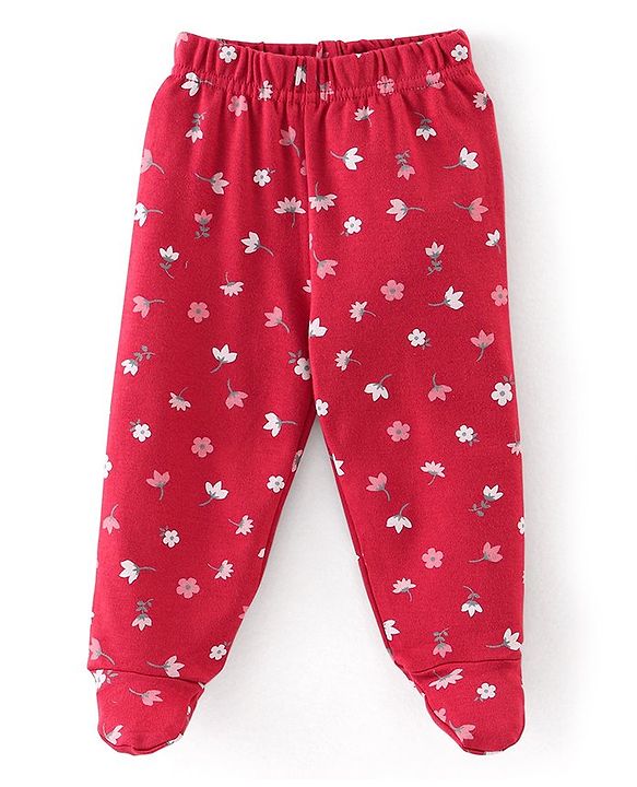 Babyhug Cotton Interlock Knit Full Length Stripe Bootie Pants Pack of 3 - Pink & Red