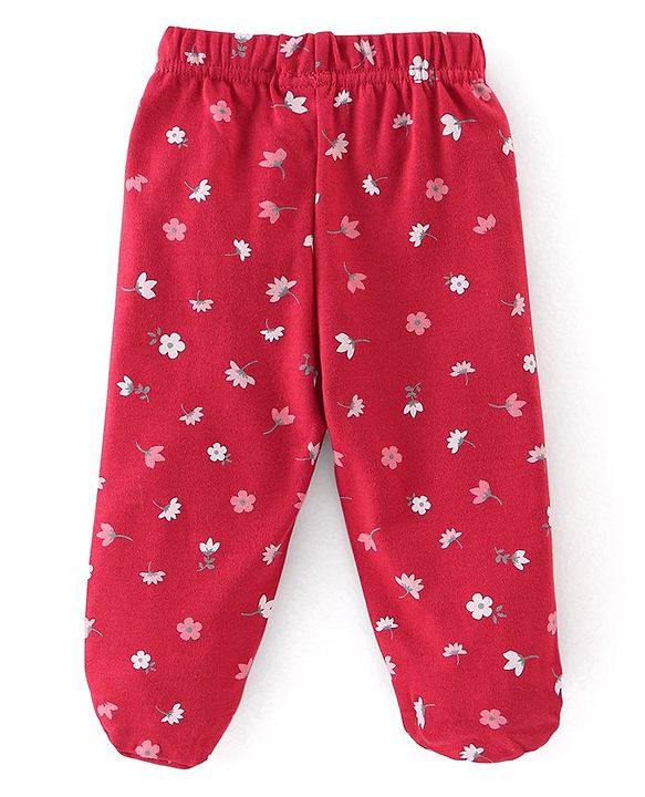 Babyhug Cotton Interlock Knit Full Length Stripe Bootie Pants Pack of 3 - Pink & Red