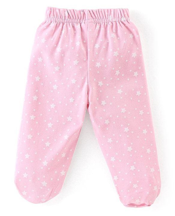 Babyhug Cotton Interlock Knit Full Length Stripe Bootie Pants Pack of 3 - Pink & Red