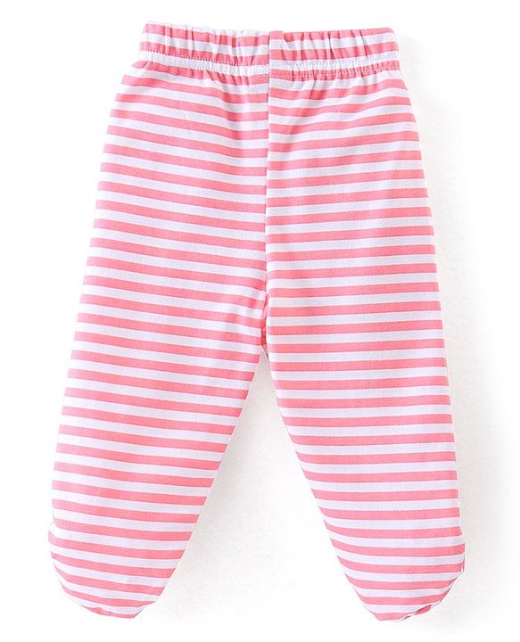 Babyhug Cotton Interlock Knit Full Length Stripe Bootie Pants Pack of 3 - Pink & Red