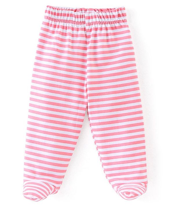 Babyhug Cotton Interlock Knit Full Length Stripe Bootie Pants Pack of 3 - Pink & Red