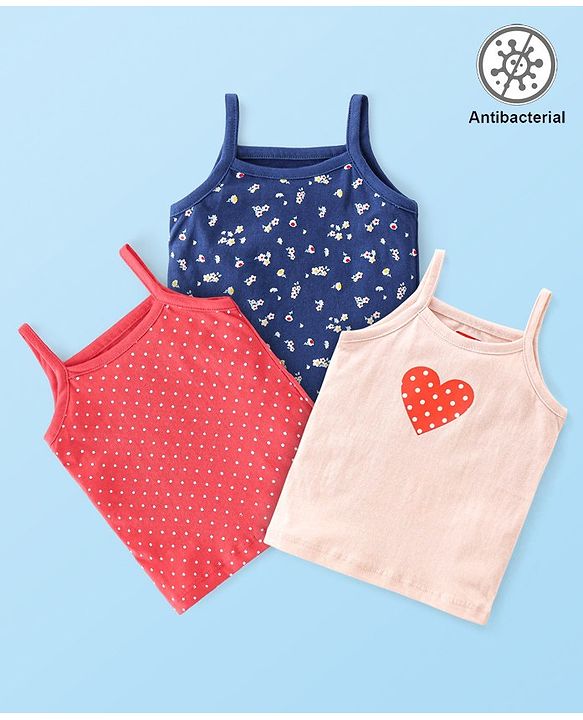 Babyhug 100% Cotton Sleeveless Antibacterial Slips Pack of 3 - Blue & Pink