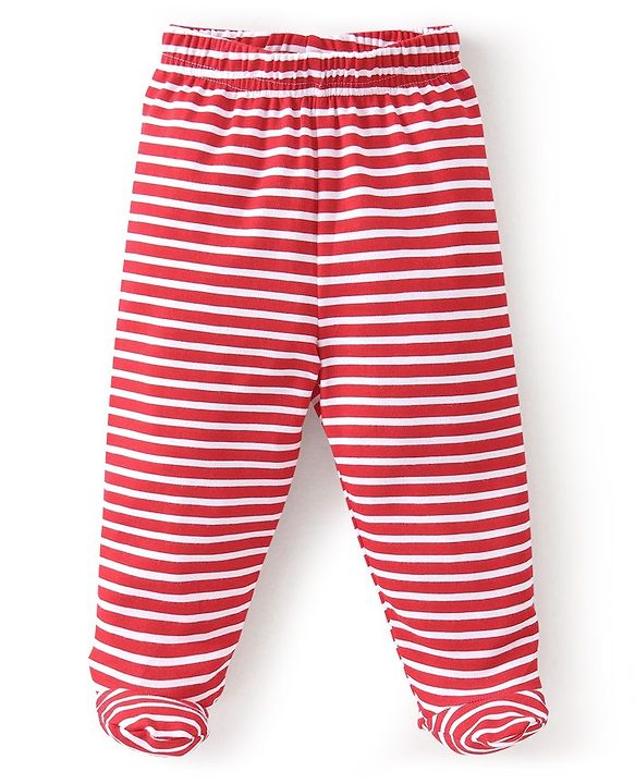 Babyhug Cotton Knit Footed Bootie Leggings Dino Printed Pack of 3 - Red & Navy Blue