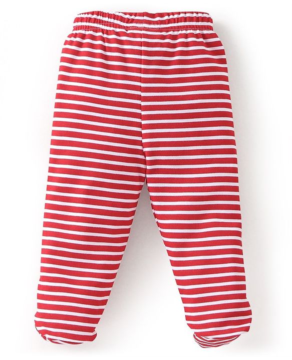 Babyhug Cotton Knit Footed Bootie Leggings Dino Printed Pack of 3 - Red & Navy Blue