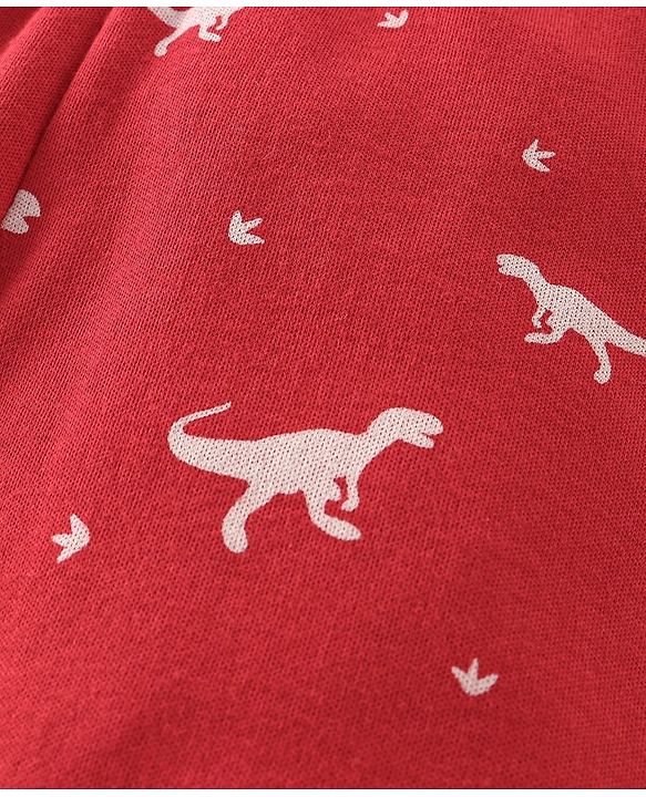 Babyhug Cotton Knit Footed Bootie Leggings Dino Printed Pack of 3 - Red & Navy Blue