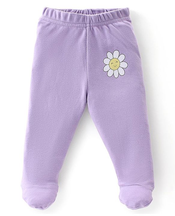 Babyhug Interlock Booties Pant With Floral Print Pack Of 3 - Orange Pink & Purple