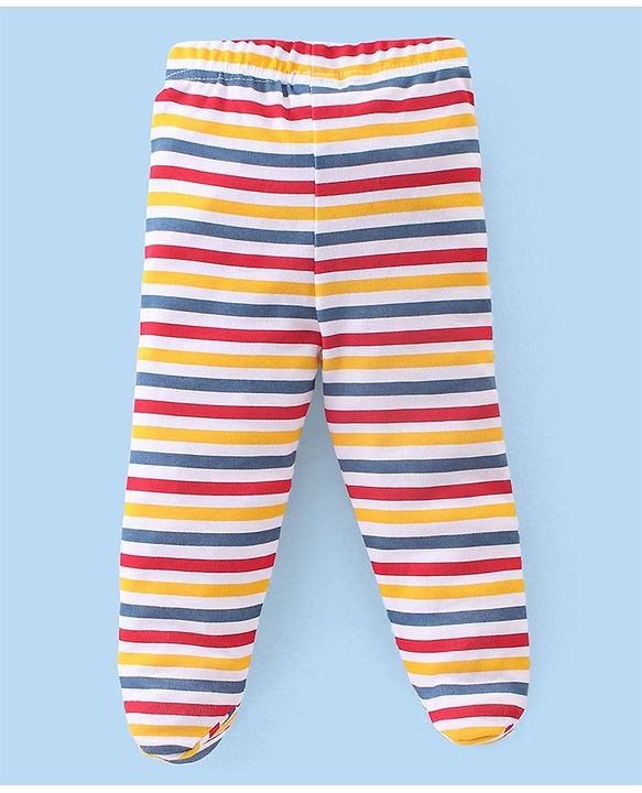 Babyhug Interlock Booties Pant Striped & Car Print Pack of 3 - Yellow & Blue