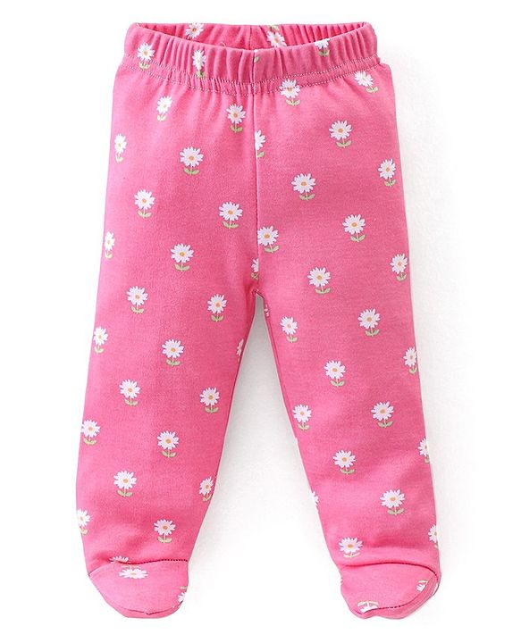 Babyhug Interlock Booties Pant Striped & Bunny Print Pack of 3 - Pink & Yellow