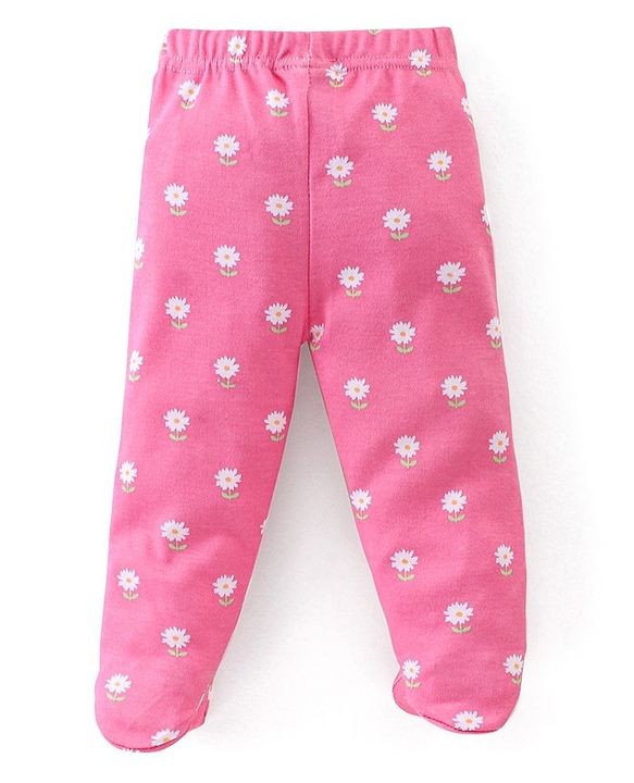 Babyhug Interlock Booties Pant Striped & Bunny Print Pack of 3 - Pink & Yellow