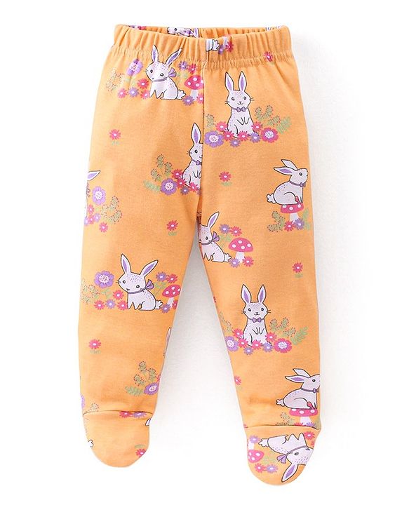 Babyhug Interlock Booties Pant Striped & Bunny Print Pack of 3 - Pink & Yellow