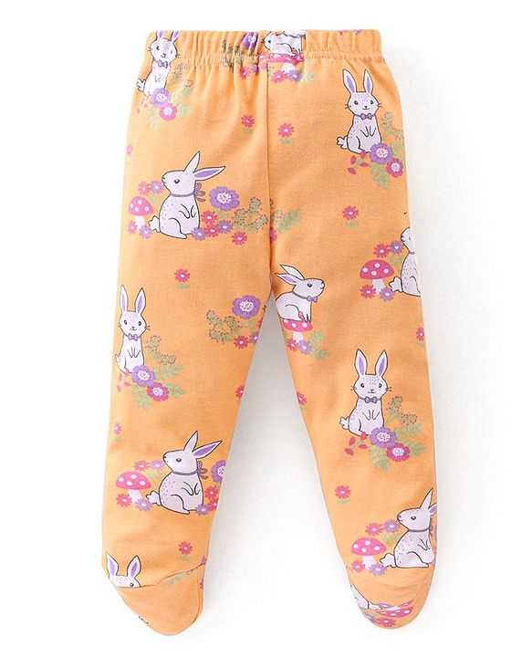 Babyhug Interlock Booties Pant Striped & Bunny Print Pack of 3 - Pink & Yellow