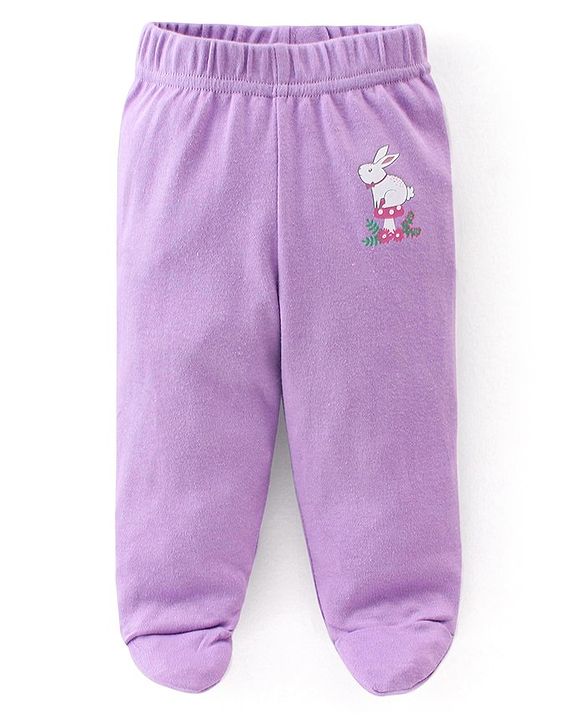 Babyhug Interlock Booties Pant Striped & Bunny Print Pack of 3 - Pink & Yellow