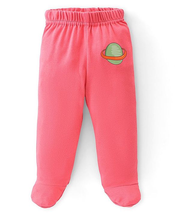 Babyhug Cotton Knit Solid Colour & Planets Printed Bootie Pants Pack of 3 - Multicolour