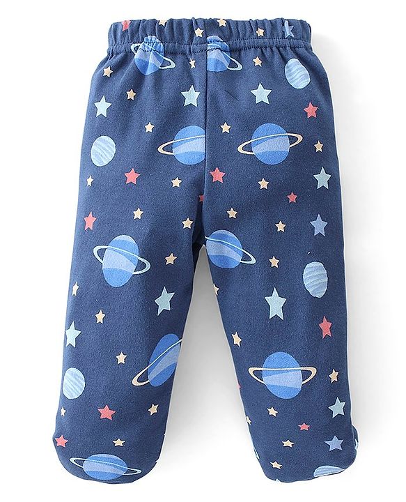 Babyhug Cotton Knit Solid Colour & Planets Printed Bootie Pants Pack of 3 - Multicolour