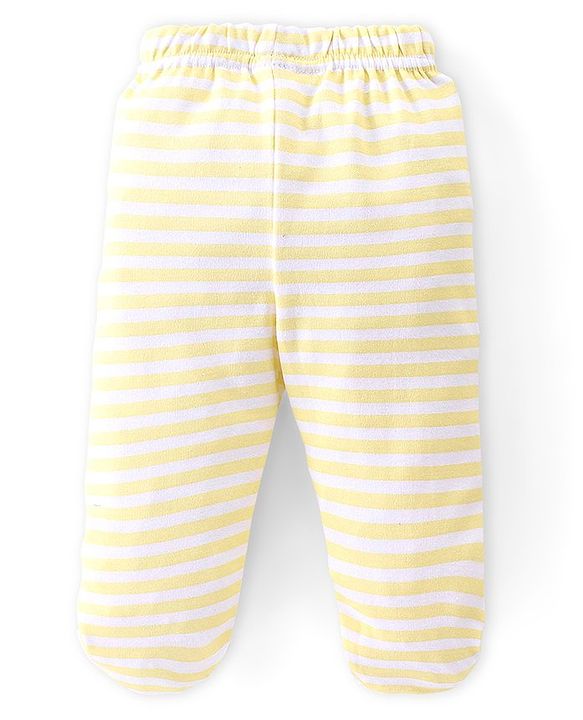 Babyhug Cotton Knit Solid Colour & Planets Printed Bootie Pants Pack of 3 - Multicolour