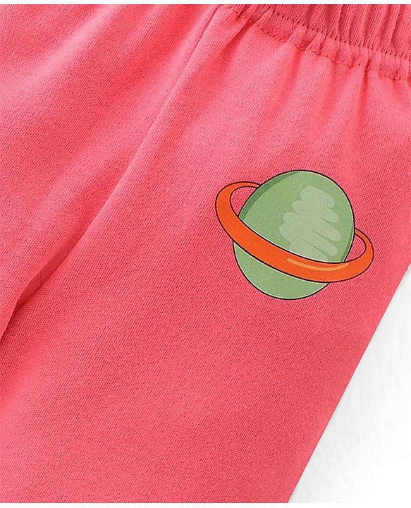 Babyhug Cotton Knit Solid Colour & Planets Printed Bootie Pants Pack of 3 - Multicolour