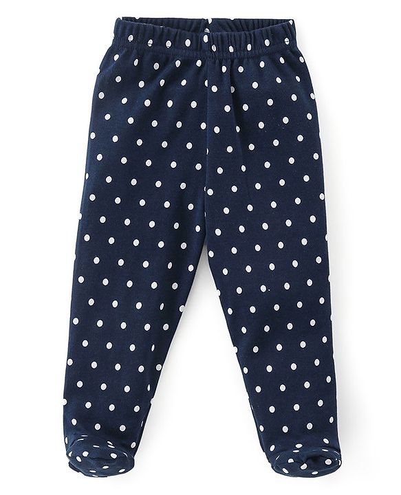 Babyhug Cotton Knit Footed Bootie Leggings Polka Dots Printed Pack of 3 - Pink & Navy Blue