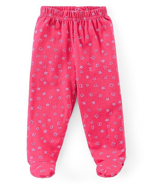 Babyhug Cotton Knit Footed Bootie Leggings Polka Dots Printed Pack of 3 - Pink & Navy Blue