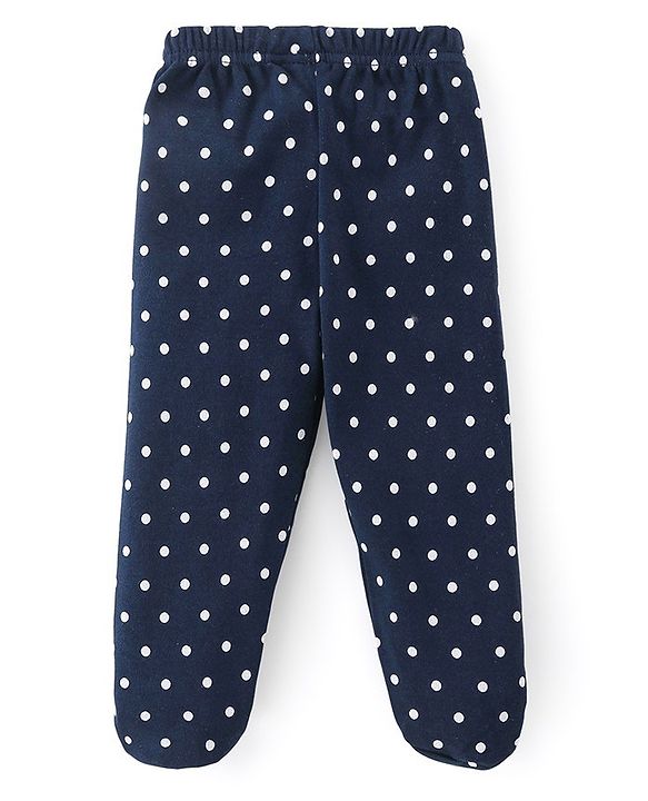 Babyhug Cotton Knit Footed Bootie Leggings Polka Dots Printed Pack of 3 - Pink & Navy Blue