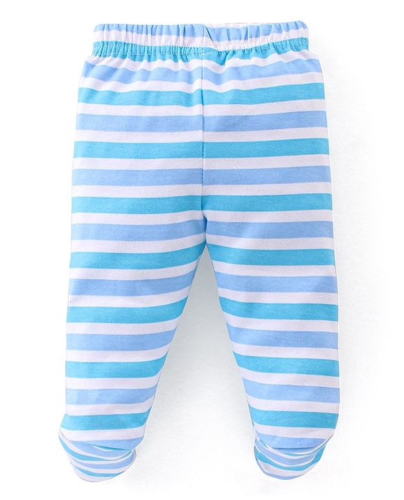 Babyhug Cotton Knit Striped & Giraffe Printed Bootie Pants Pack of 3 - Blue
