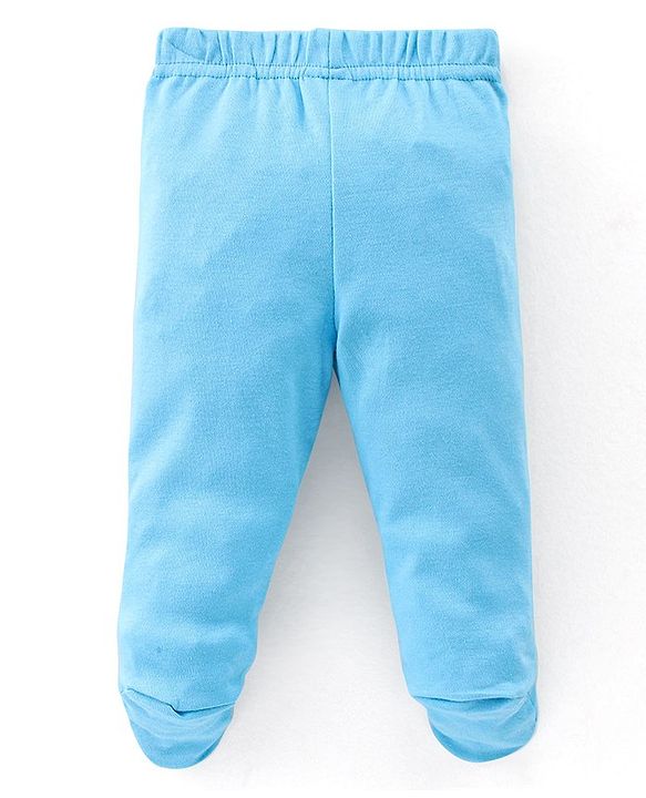 Babyhug Cotton Knit Striped & Giraffe Printed Bootie Pants Pack of 3 - Blue