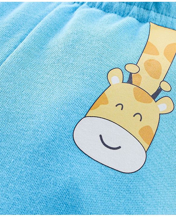 Babyhug Cotton Knit Striped & Giraffe Printed Bootie Pants Pack of 3 - Blue