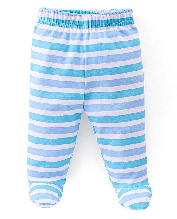 Babyhug Cotton Knit Striped & Giraffe Printed Bootie Pants Pack of 3 - Blue