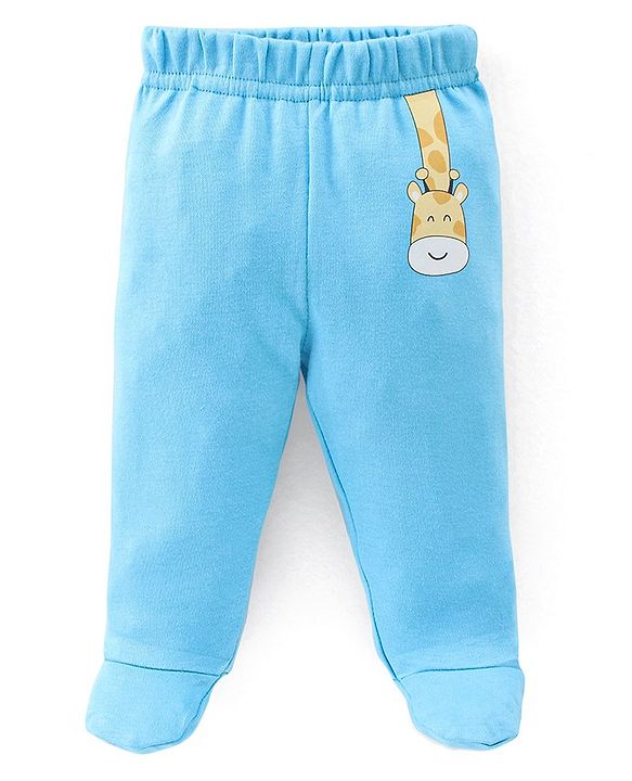 Babyhug Cotton Knit Striped & Giraffe Printed Bootie Pants Pack of 3 - Blue