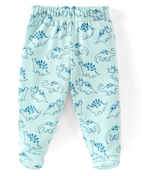 Babyhug Cotton Knit Dino Print Footed Pants Pack of 3 - Blue & Red