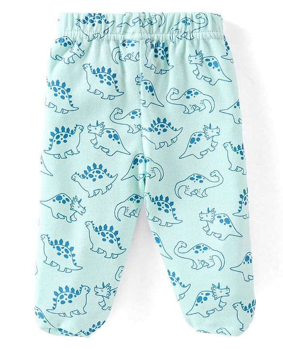 Babyhug Cotton Knit Dino Print Footed Pants Pack of 3 - Blue & Red