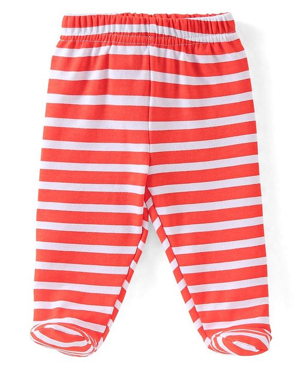 Babyhug Cotton Knit Dino Print Footed Pants Pack of 3 - Blue & Red