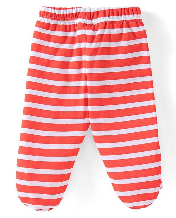 Babyhug Cotton Knit Dino Print Footed Pants Pack of 3 - Blue & Red