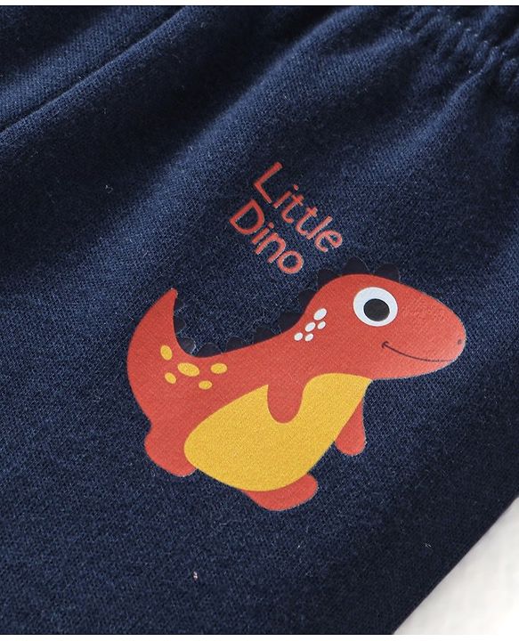 Babyhug Cotton Knit Dino Print Footed Pants Pack of 3 - Blue & Red
